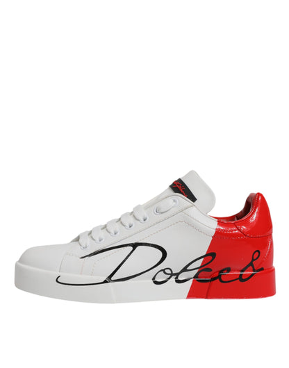 Dolce &amp; Gabbana Weiß Rot Logo Portofino Sneakers Schuhe