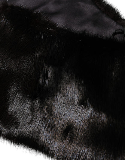 Dolce &amp; Gabbana Schwarzer Pelzschal Halswickelkragenschal