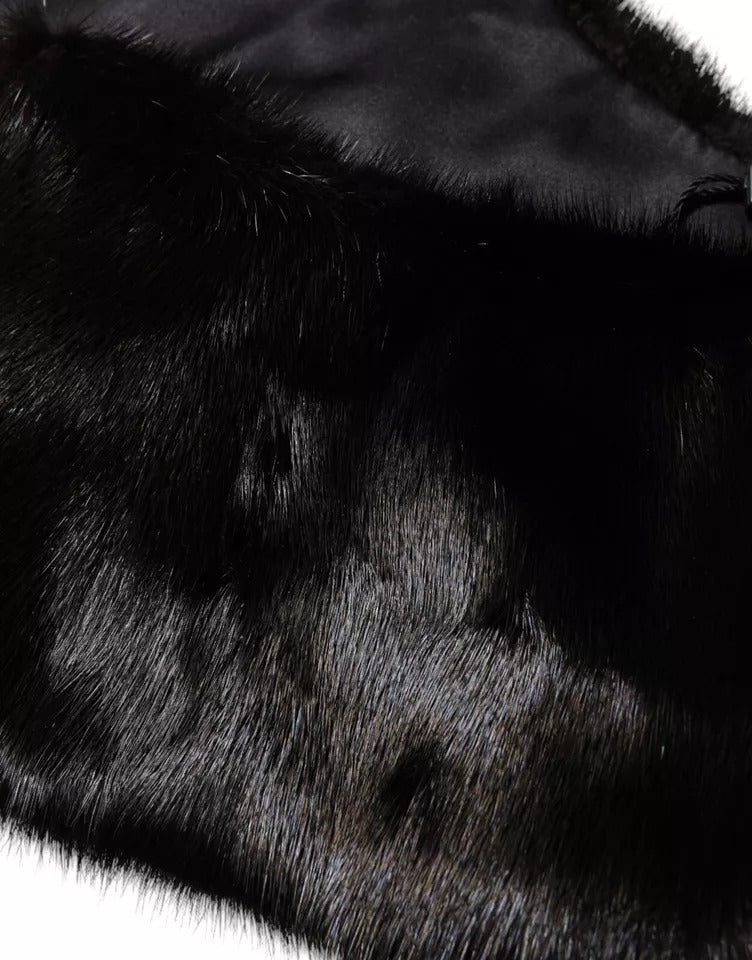 Dolce &amp; Gabbana Schwarzer Pelzschal Halswickelkragenschal