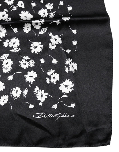 Dolce &amp; Gabbana – Schwarzer quadratischer Wickelschal aus Seide mit Blumenmuster