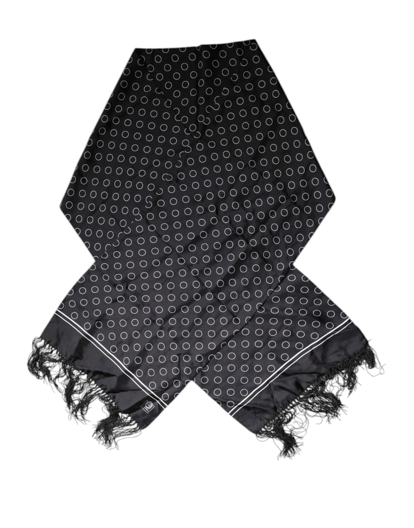 Dolce & Gabbana Black Circles Silk Fringes Shawl Wrap Scarf