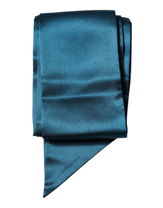 Dolce &amp; Gabbana – Dunkelgrüner schmaler Foulard-Schal aus Satinseide