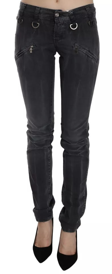 John Galliano – Grau verwaschene Skinny-Jeans mit niedrigem Bund und seitlichem Reißverschluss