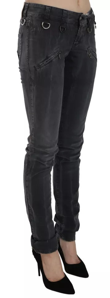 John Galliano – Grau verwaschene Skinny-Jeans mit niedrigem Bund und seitlichem Reißverschluss