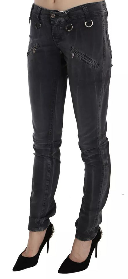 John Galliano – Grau verwaschene Skinny-Jeans mit niedrigem Bund und seitlichem Reißverschluss