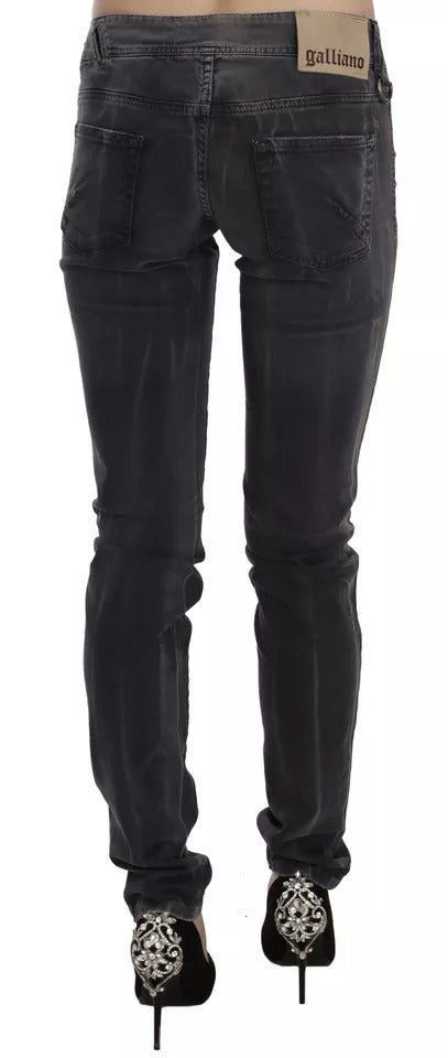 John Galliano – Grau verwaschene Skinny-Jeans mit niedrigem Bund und seitlichem Reißverschluss