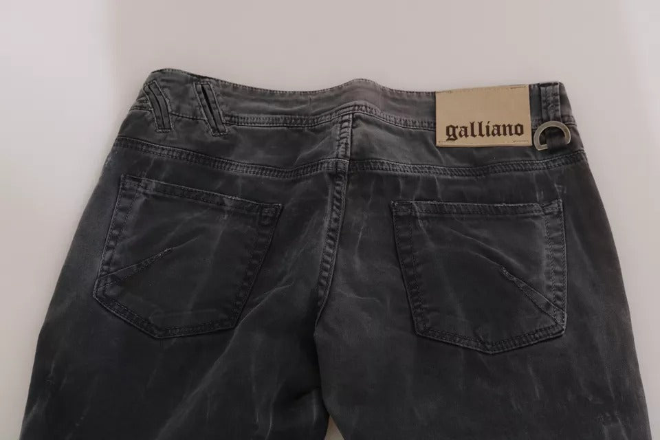 John Galliano – Grau verwaschene Skinny-Jeans mit niedrigem Bund und seitlichem Reißverschluss