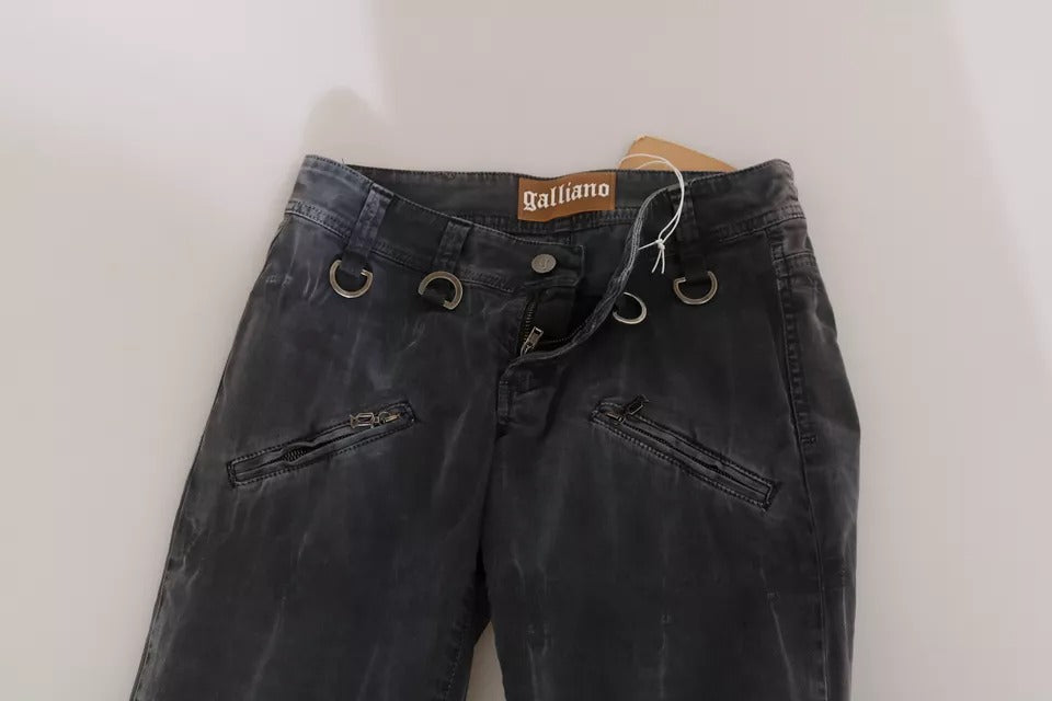 John Galliano – Grau verwaschene Skinny-Jeans mit niedrigem Bund und seitlichem Reißverschluss