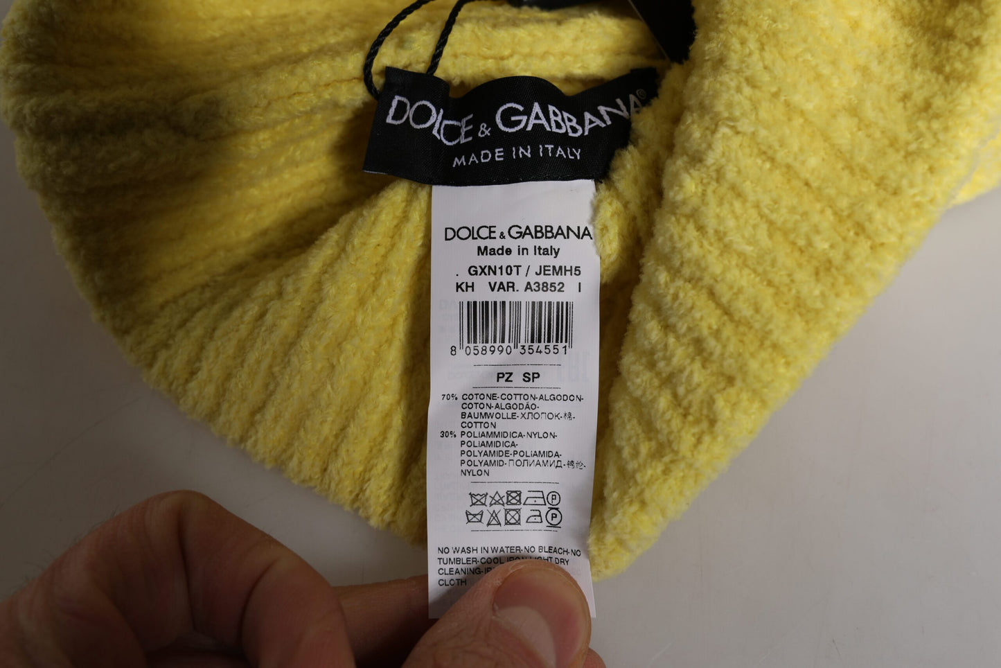 Dolce &amp; Gabbana – Gelbe Wintermütze aus gestrickter Baumwolle