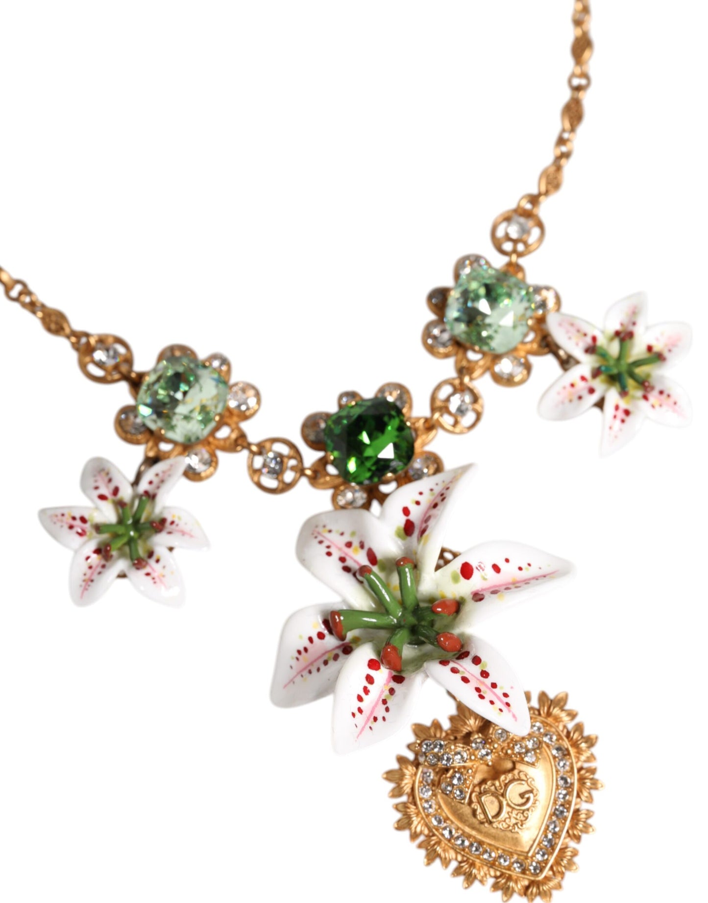 Dolce &amp; Gabbana Halskette mit Herzanhänger aus goldenem Messing mit Lilienkristall