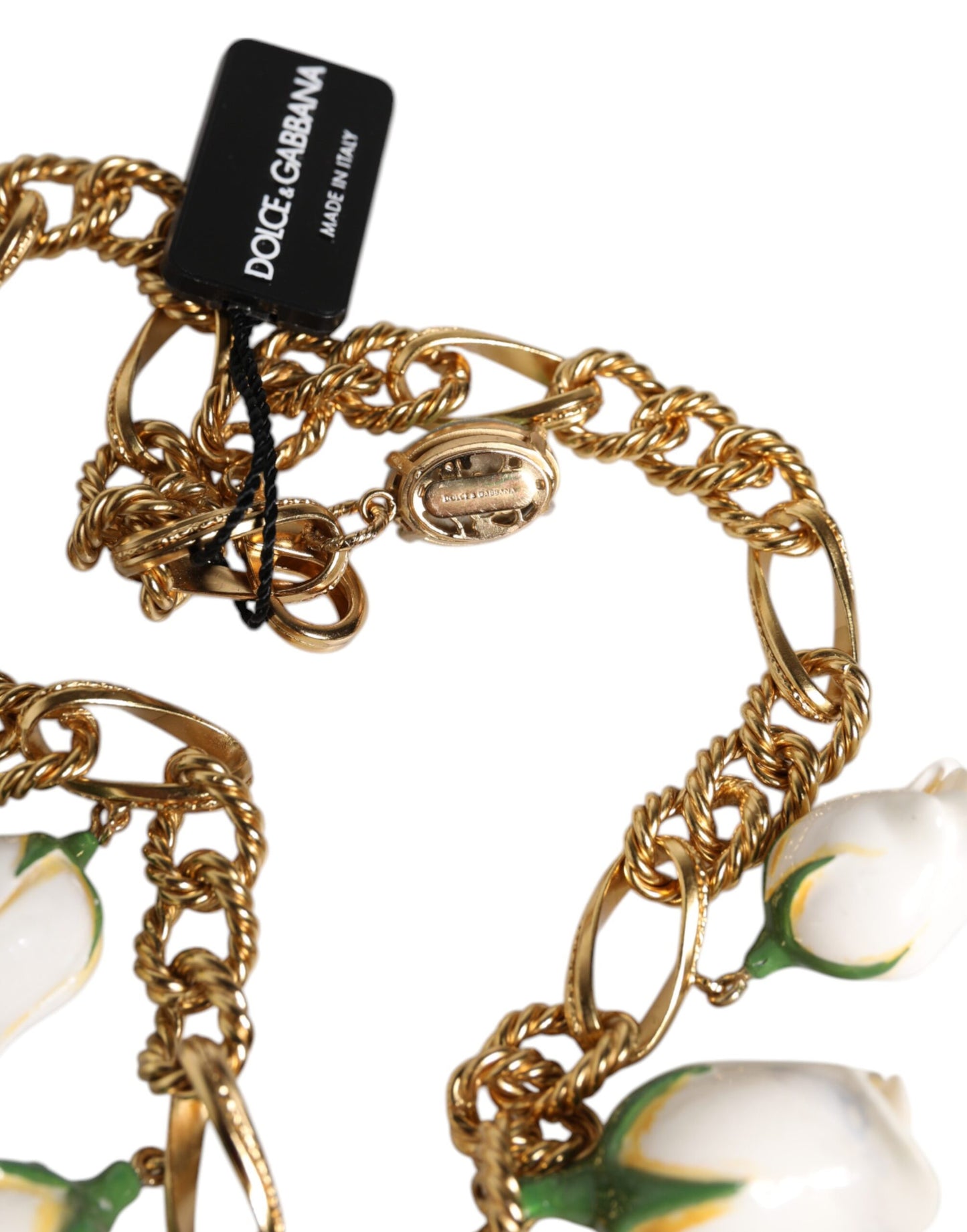 Dolce &amp; Gabbana Halskette mit Blumen- und Kristallanhänger aus goldenem Messing