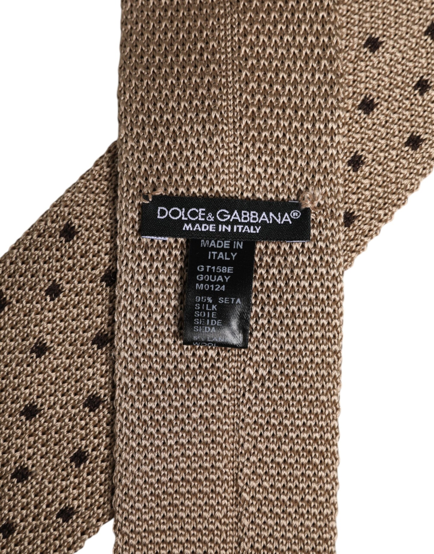 Dolce &amp; Gabbana – Verstellbare Seidenkrawatte mit Tupfenmuster in Beige