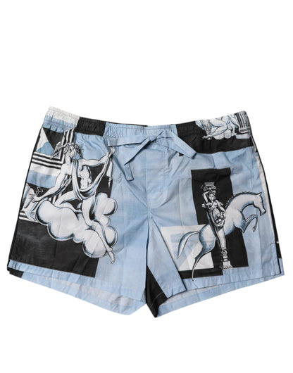 Dolce &amp; Gabbana Blaue Herrenshorts aus Baumwolle mit Statuendruck