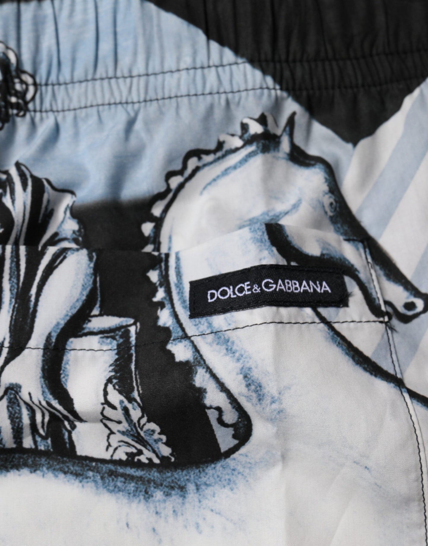 Dolce &amp; Gabbana Blaue Herrenshorts aus Baumwolle mit Statuendruck