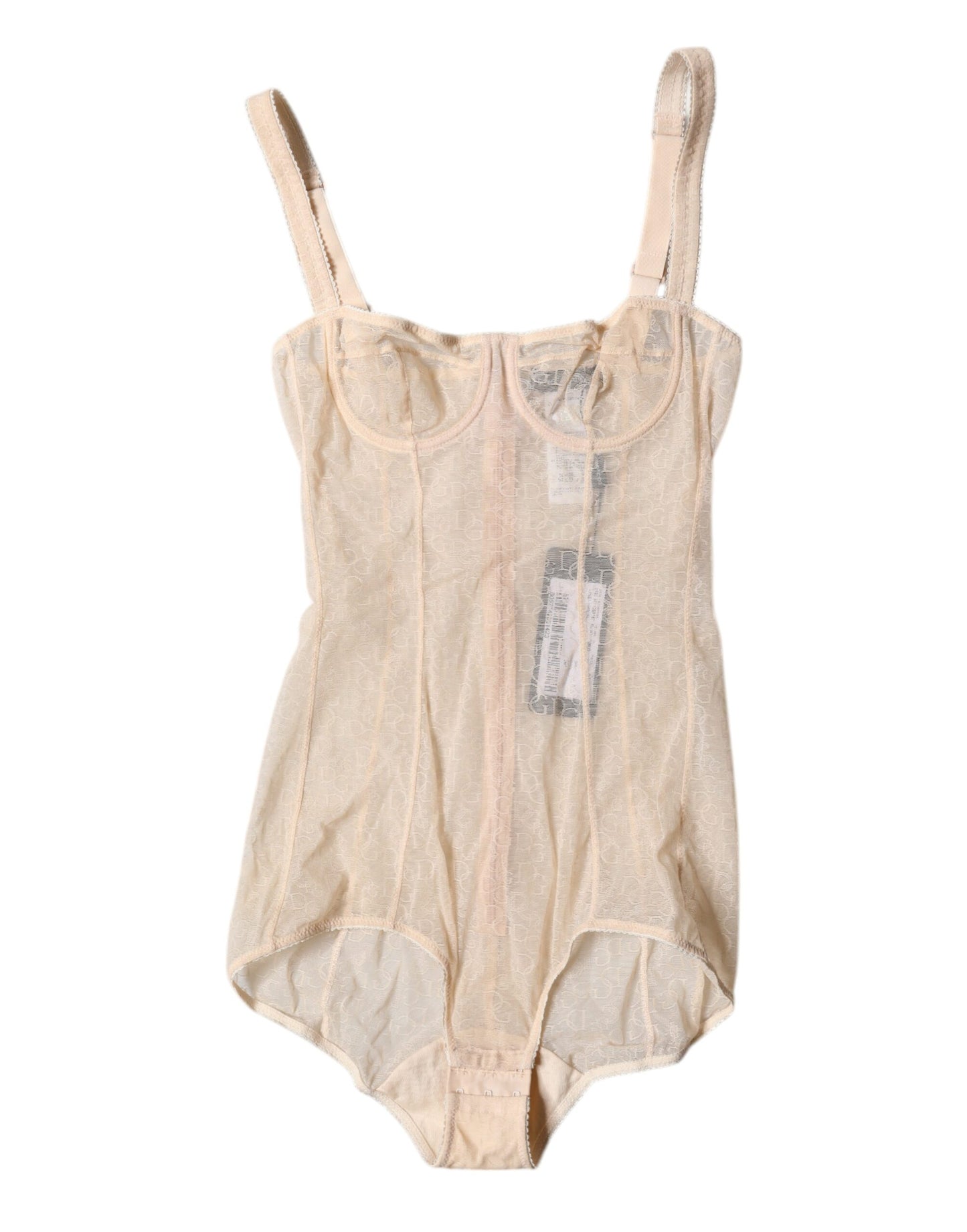 Dolce &amp; Gabbana Beige Tüll Balconette BH Bodysuit Unterwäsche
