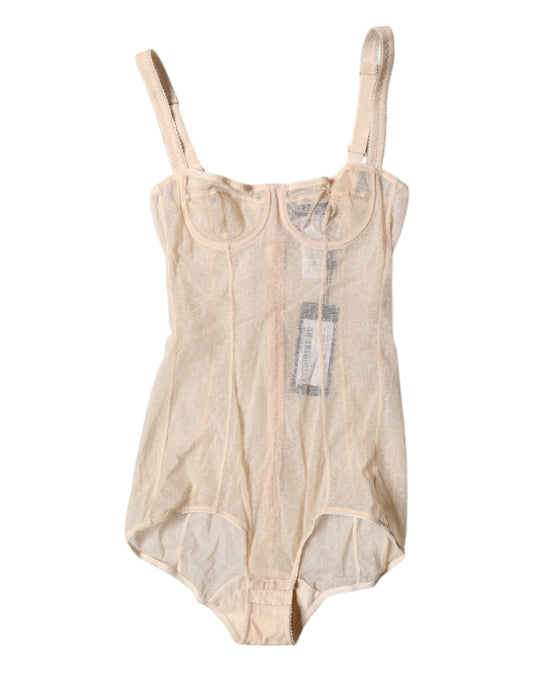 Dolce &amp; Gabbana Beige Tüll Balconette BH Bodysuit Unterwäsche