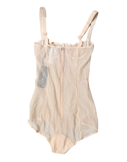 Dolce &amp; Gabbana Beige Tüll Balconette BH Bodysuit Unterwäsche