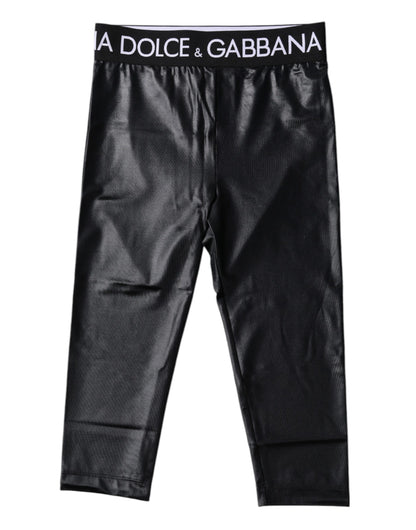 Dolce & Gabbana Black Logo Nylon Cropped Tights Pants Underwear