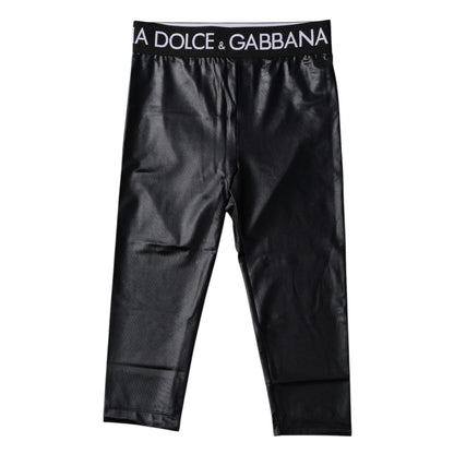 Dolce & Gabbana Black Logo Nylon Cropped Tights Pants Underwear