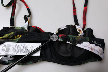 Dolce &amp; Gabbana – Balconcino-BH aus Nylon mit schwarzem Blumendruck