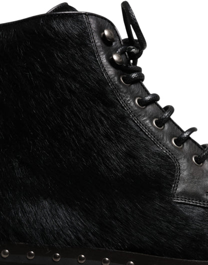 Dolce &amp; Gabbana – Schwarze Stiefeletten aus Leder im Pony-Stil mit halbhohem Schaft