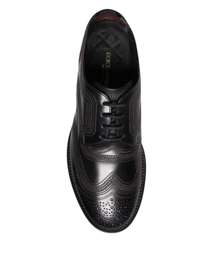 Dolce & Gabbana Black Embroidered Classic Leather Derby Dress Shoes
