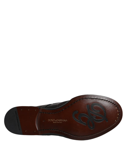 Dolce & Gabbana Black Embroidered Classic Leather Derby Dress Shoes