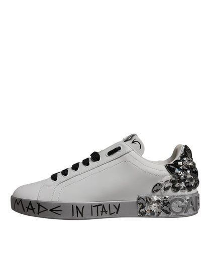 Dolce &amp; Gabbana – Portofino-Sneakers mit Kristall-Logo in Weiß und Silber