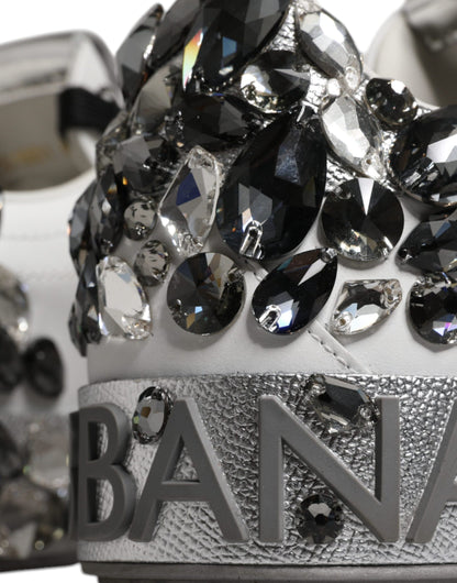 Dolce &amp; Gabbana – Portofino-Sneakers mit Kristall-Logo in Weiß und Silber