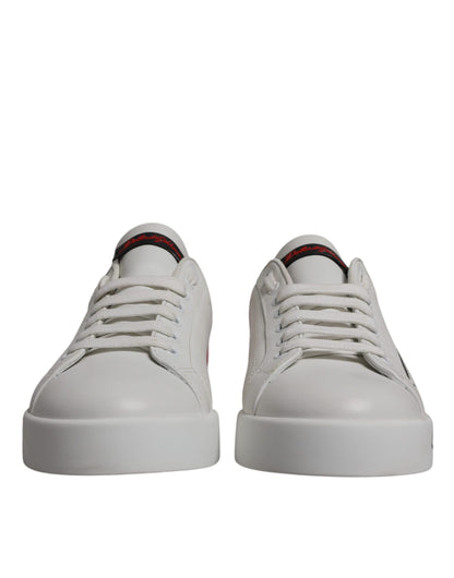 Dolce &amp; Gabbana Weiß Rot Leder Logo Low Top Sneakers Schuhe