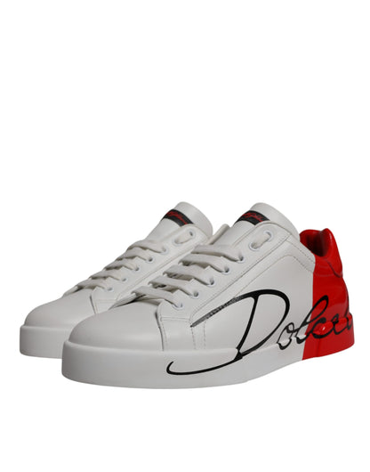 Dolce &amp; Gabbana Weiß Rot Leder Logo Low Top Sneakers Schuhe