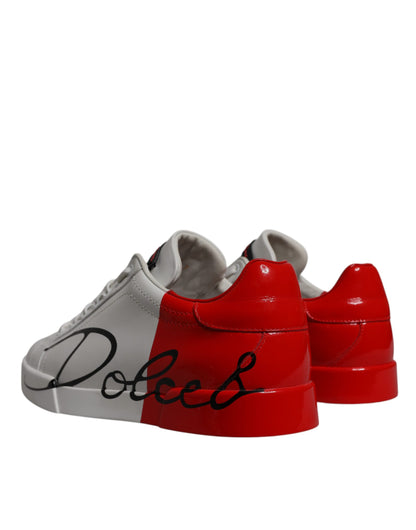 Dolce &amp; Gabbana Weiß Rot Leder Logo Low Top Sneakers Schuhe