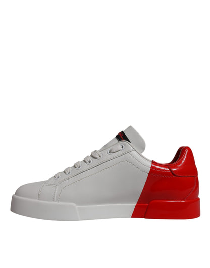 Dolce &amp; Gabbana Weiß Rot Leder Logo Low Top Sneakers Schuhe