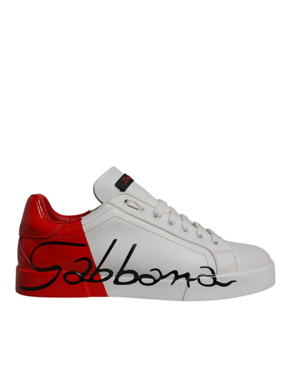 Dolce &amp; Gabbana Weiß Rot Leder Logo Low Top Sneakers Schuhe