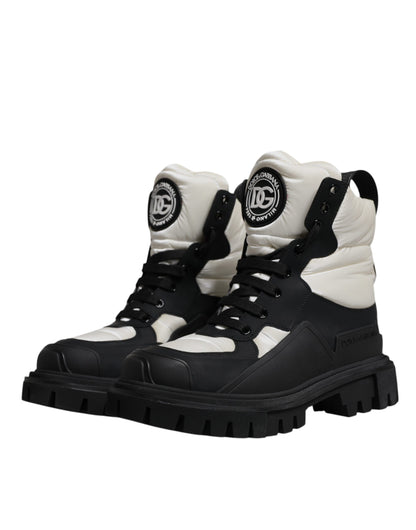 Dolce & Gabbana Black White Padded Mid Calf Lace Up Boots Shoes