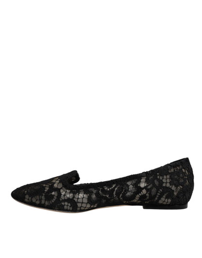 Dolce &amp; Gabbana – Schwarze Taormina-Schlupfschuhe mit Spitze