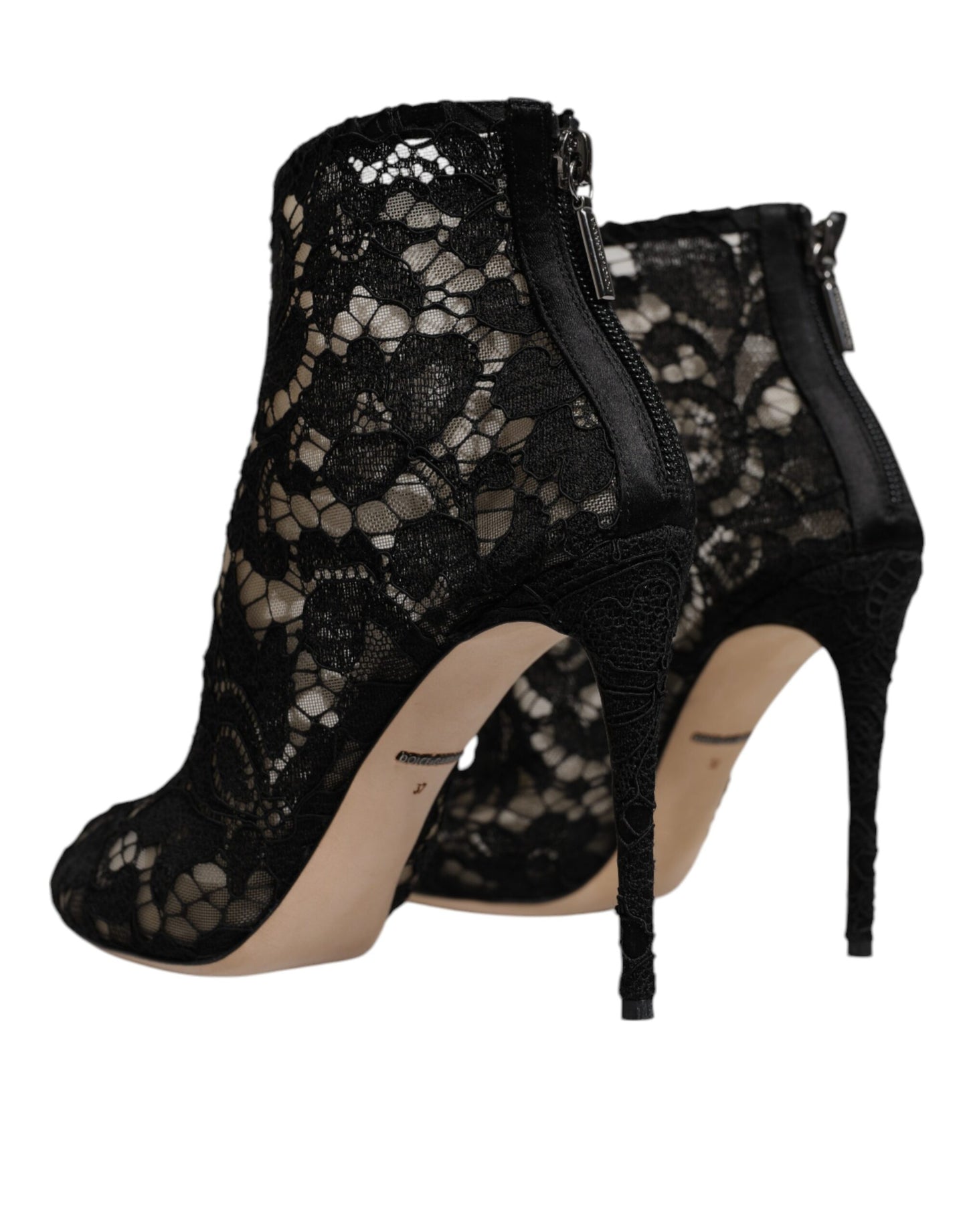 Dolce & Gabbana Black Floral Lace Heels Ankle Boots Shoes