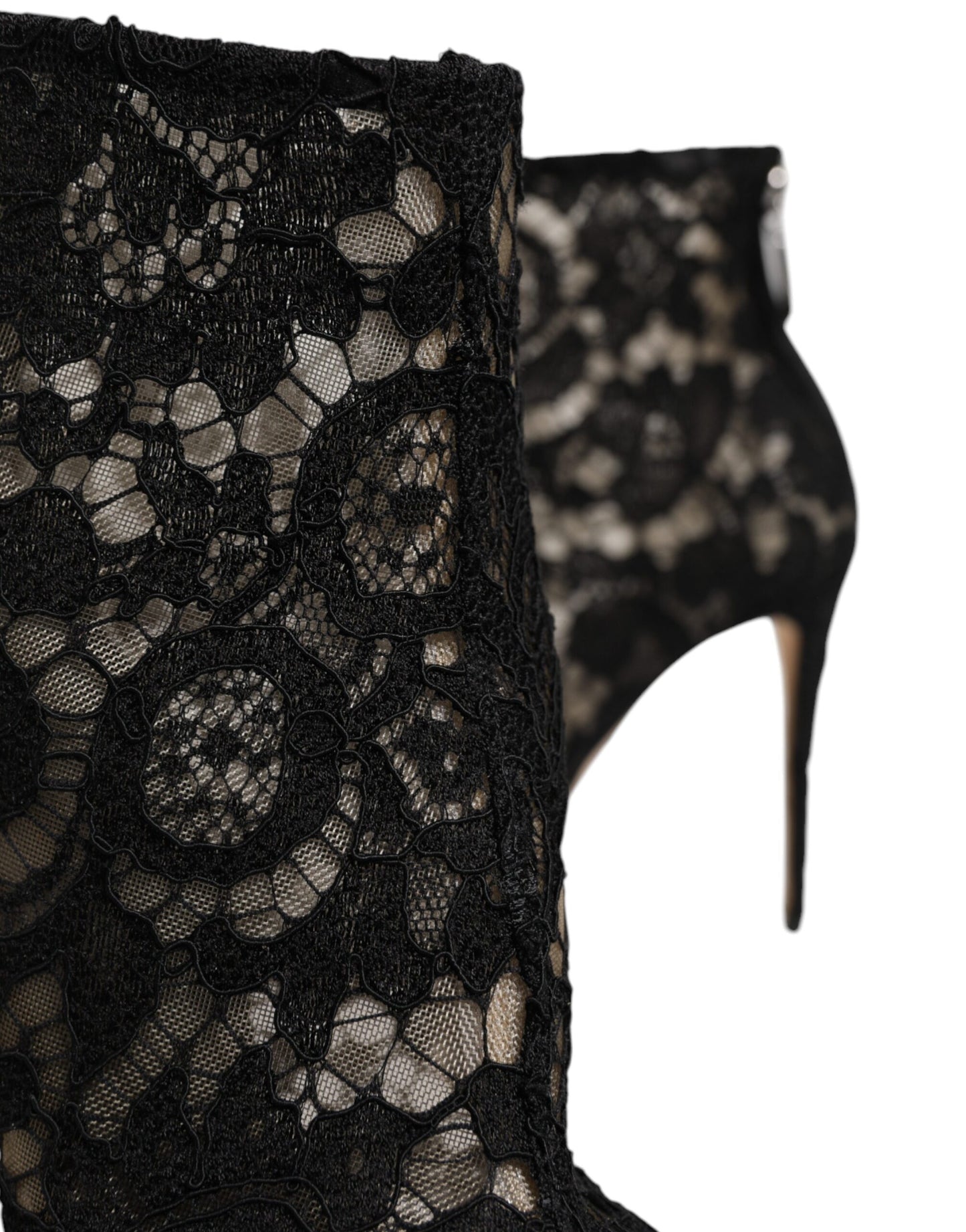 Dolce & Gabbana Black Floral Lace Heels Ankle Boots Shoes