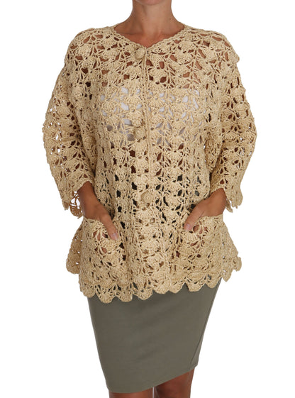 Dolce &amp; Gabbana Beige Cardigan Häkelstrick-Raffiapullover