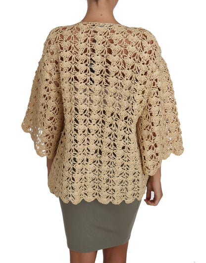 Dolce &amp; Gabbana Beige Cardigan Häkelstrick-Raffiapullover