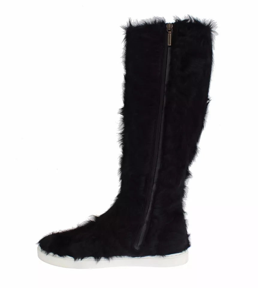 Dolce &amp; Gabbana Schwarze Xiangao Lammfell-Lederstiefel