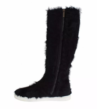 Dolce &amp; Gabbana Schwarze Xiangao Lammfell-Lederstiefel