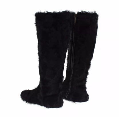 Dolce & Gabbana Black Xiangao Lamb Fur Leather Boots Shoes