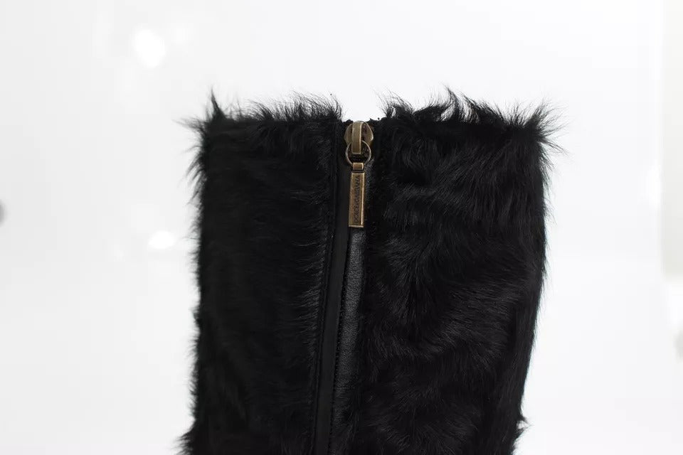 Dolce &amp; Gabbana Schwarze Xiangao Lammfell-Lederstiefel