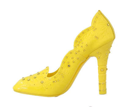 Dolce &amp; Gabbana Gelbe Kristall Heels CINDERELLA Schuhe