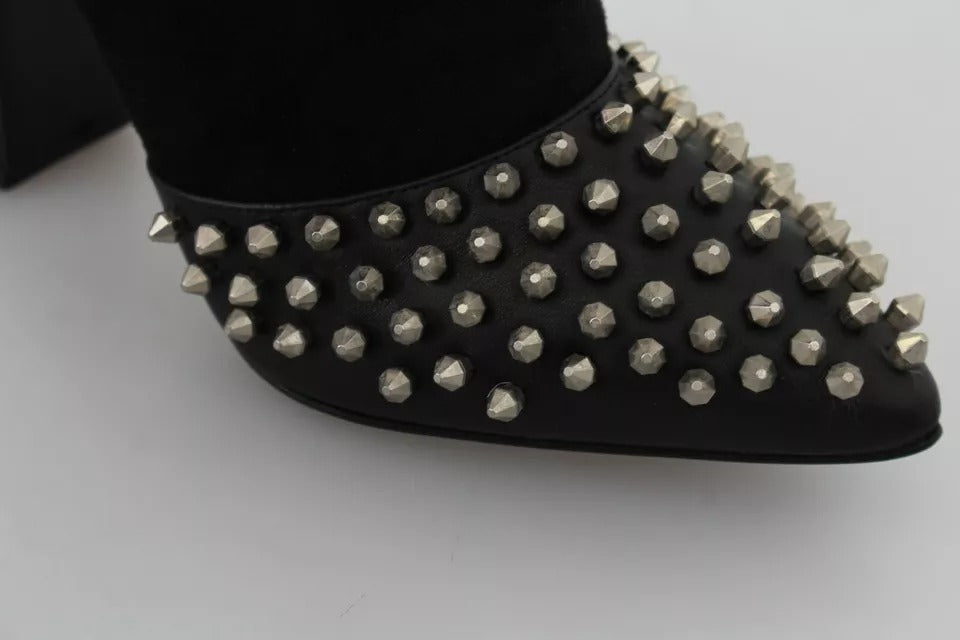 Philipp Plein – Schwarze Wildleder-Stiefeletten mit Nietenabsatz