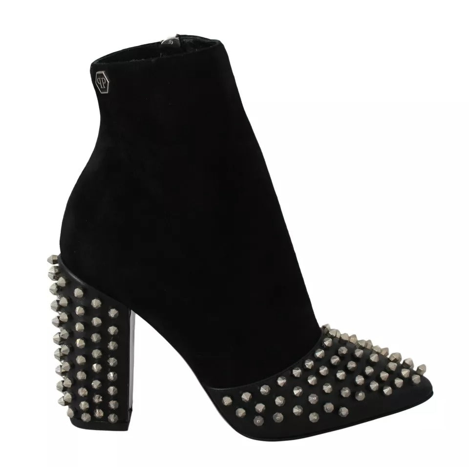Philipp Plein – Schwarze Wildleder-Stiefeletten mit Nietenabsatz