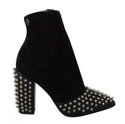 Philipp Plein – Schwarze Wildleder-Stiefeletten mit Nietenabsatz