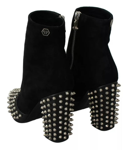 Philipp Plein – Schwarze Wildleder-Stiefeletten mit Nietenabsatz