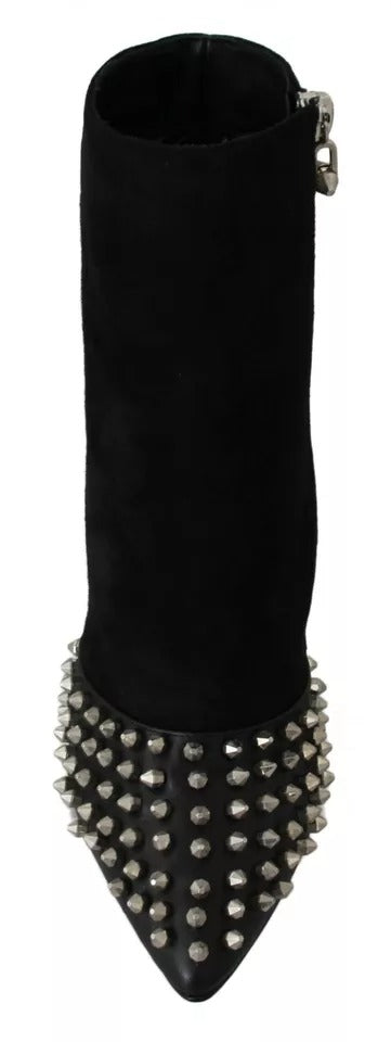 Philipp Plein – Schwarze Wildleder-Stiefeletten mit Nietenabsatz